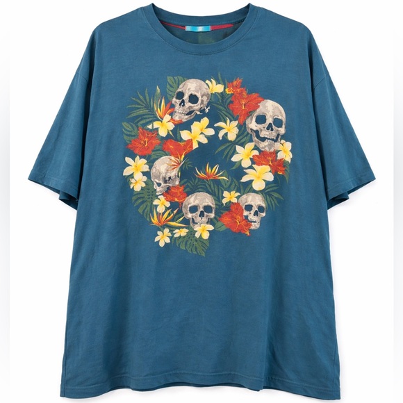 Robert Graham Other - Robert Graham Skull Floral Graphic Tee 4XL Blue Cotton T-Shirt